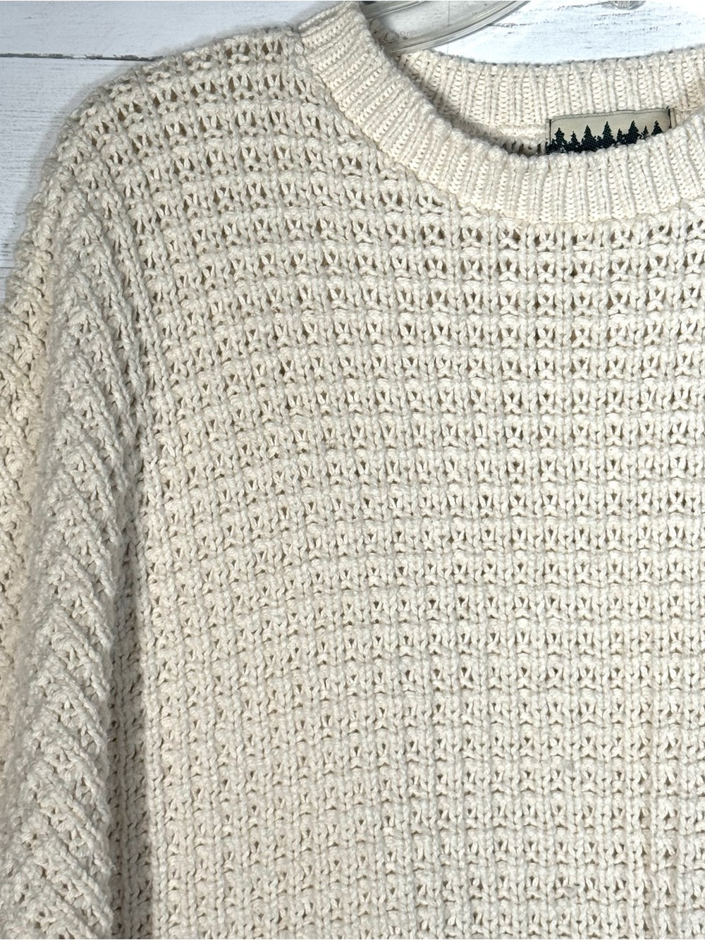 Vintage Coldwater Creek Cream Waffle Knit Sweater 100% Cotton Fisherman Made USA - Picture 3 of 4